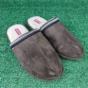 Levi's Slippers Men Size 10 Brown Scuff House Shoes‎ Faux Suede Shearling Lined